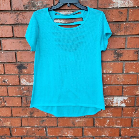 Lot of 2 Short Sleeve Mesh Workout Shirts Ladies Size LG (12-14) - Picture 3 of 7